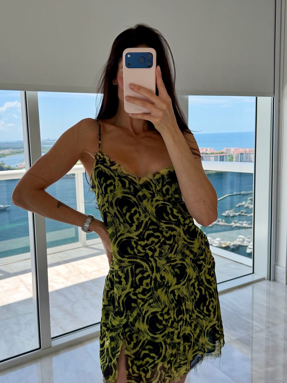 ZADIG ET VOLTAIRE - Black and Lime Green Floral Slip Dress - size xs